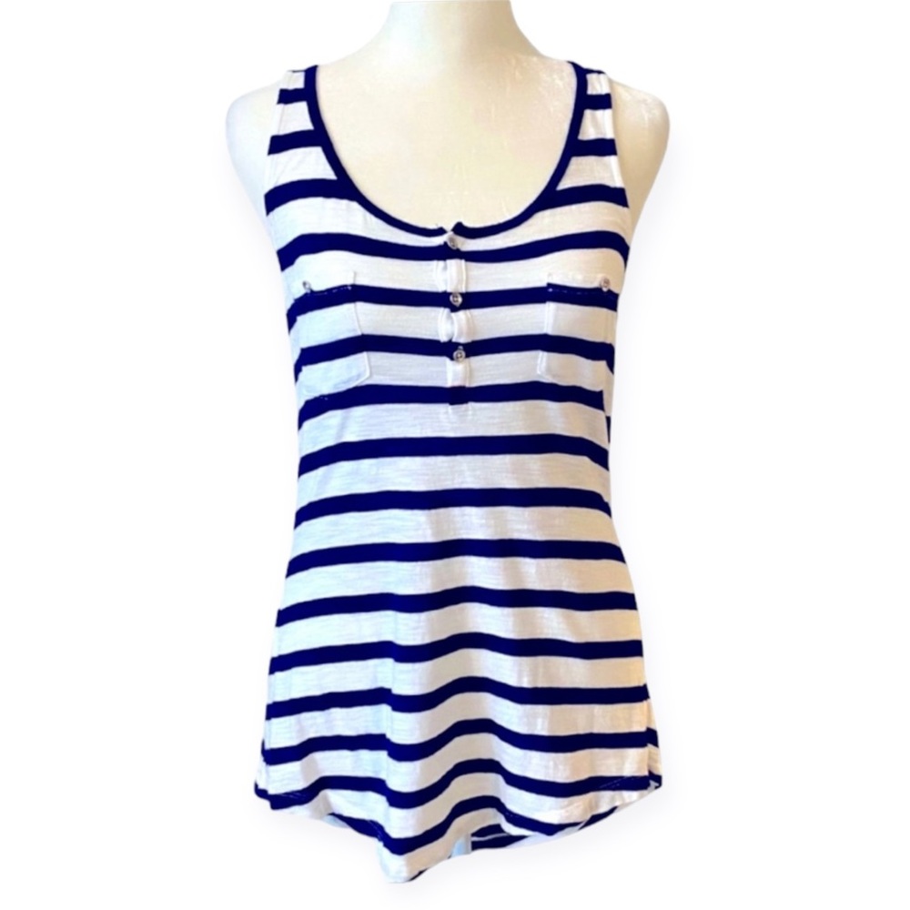 Express Women's Nautical Blue + White Striped Button Tank Top - size medium M